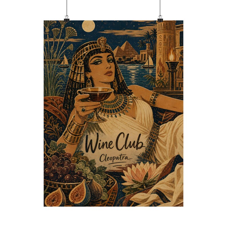 Cleopatra Wine Club Poster, Ancient Egypt Art, Vintage Bar Decor image 2