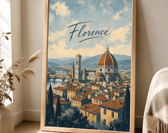 Florence Travel Poster, Vintage Italy Wall Art, Tuscan Cityscape Decor