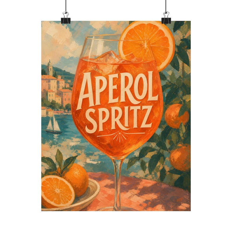 Aperol Spritz kunst aan de muur, Italiaanse Rivièra kunstprint, decor mediterrane keuken afbeelding 2