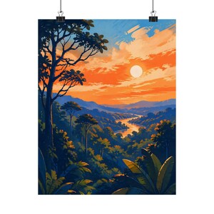 Tropical Sunset Wall Art, Jungle Landscape Matte Poster image 2