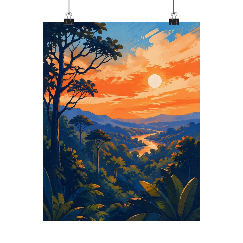 Tropical Sunset Wall Art, Jungle Landscape Matte Poster image 2