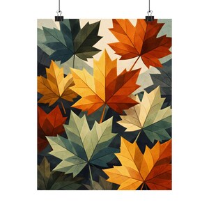 Ahorn Blätter Matte Poster, Herbst Botanische Wandkunst, Mid Century Herbst Dekor Bild 2
