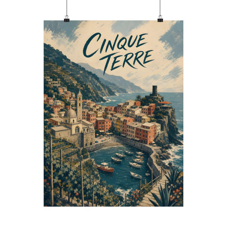 Póster de Cinque Terre, arte de viajes vintage de la Riviera italiana imagen 2