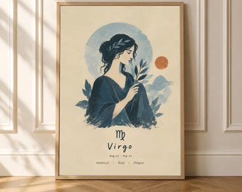 Virgo Zodiac Poster, Celestial Woman Astrology Wall Art