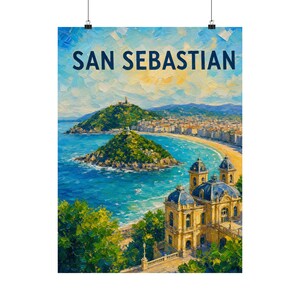 Póster mural de San Sebastián, póster de viaje de España, impresión mate verde, póster del mar azul imagen 9
