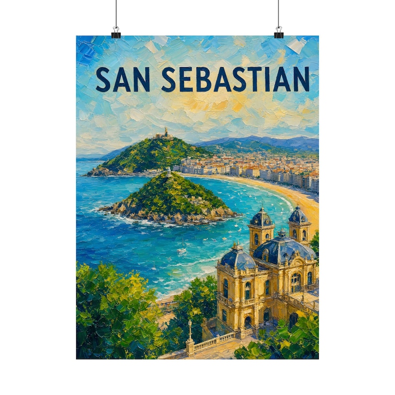 Póster mural de San Sebastián, póster de viaje de España, impresión mate verde, póster del mar azul imagen 9