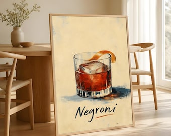 Negroni Cocktail Poster, Vintage Bar Wall Art, Italian Drink Decor