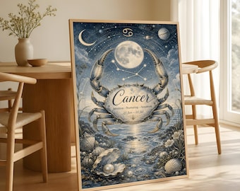 Cancer Zodiac Poster, Celestial Crab Astrology Wall Art