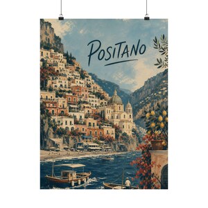 Positano Poster, Vintage Italian Coast Wall Art, Amalfi Travel Decor image 2