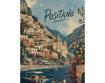 Positano Poster, Vintage Italian Coast Wall Art, Amalfi Travel Decor