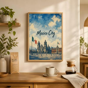 Reseaffisch i Mexico City, vintage väggkonst för Zócalo-katedralen bild 3