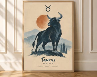 Póster del signo zodiacal Tauro, arte mural de astrología vintage, decoración del horóscopo del toro