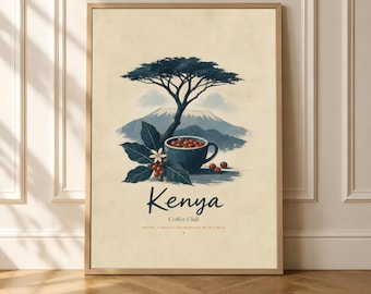 Decoración de pared con motivos de café de Kenia, estilo vintage para la cocina.