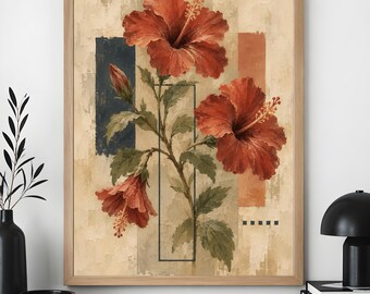 Wandbild mit rotem Hibiskus, modernes botanisches Mattposter