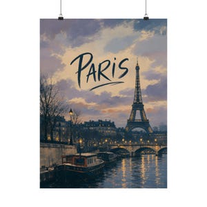 Paris Eiffel Tower Poster, Seine River Travel Art, French City Decor image 2
