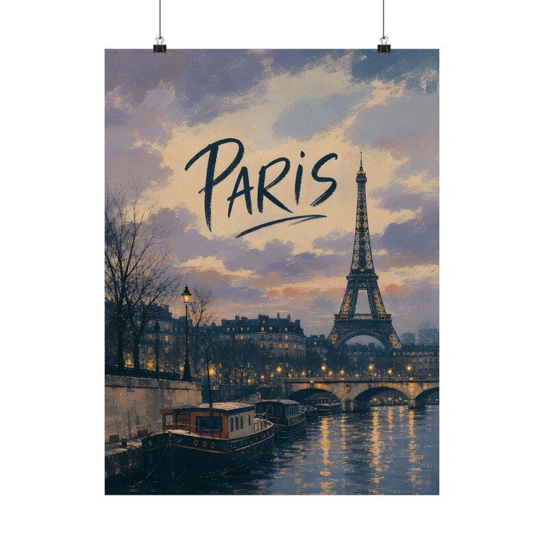Paris Eiffel Tower Poster, Seine River Travel Art, French City Decor image 2