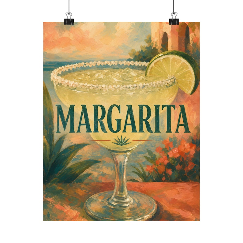 Quadro da parete con cocktail Margarita, stampa testurizzata di una bevanda, poster decorativo vintage per bar. immagine 2