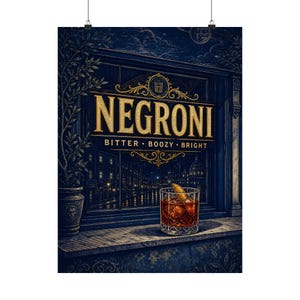 Negroni Cocktail Art Print, Vintage Bar Decor, Italian Aperitif Wall Art image 2