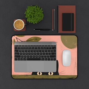 Tappetino da scrivania con gatto nero che sbircia / Tappetino per mouse con motivo botanico rosa immagine 6