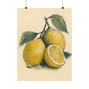 Muurposter met citroenmotief, minimalistische keukendecoratie met fruitmotief, vintage botanische illustratie afbeelding 2