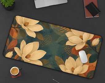Magnolia Desk Mat, Floral Botanical Office Decor, Dark Academia Workspace Accessories