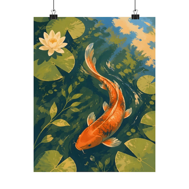 Cuadro de peces koi para pared, póster de estanque japonés, decoración de nenúfares imagen 2
