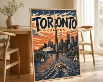 Toronto Travel Poster, Vintage Canada Skyline Wall Art