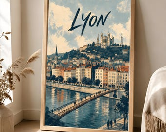 Lyon Travel Poster, Vintage French City Wall Art