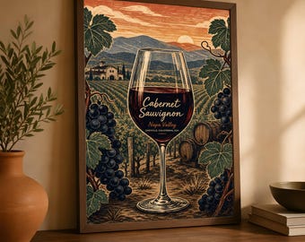 Cabernet Sauvignon Poster, Vintage Napa Valley Wine Wall Art