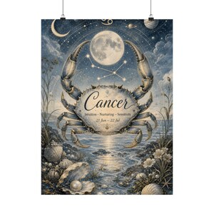 Cancer Zodiac Poster, Celestial Crab Astrology Wall Art image 2