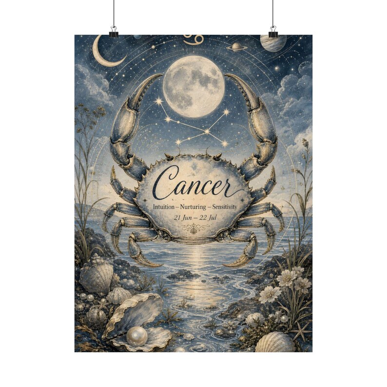 Cancer Zodiac Poster, Celestial Crab Astrology Wall Art image 2