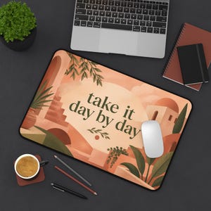 Take It Day By Day Desk Mat | Calming Mediterranean Illustration image 5
