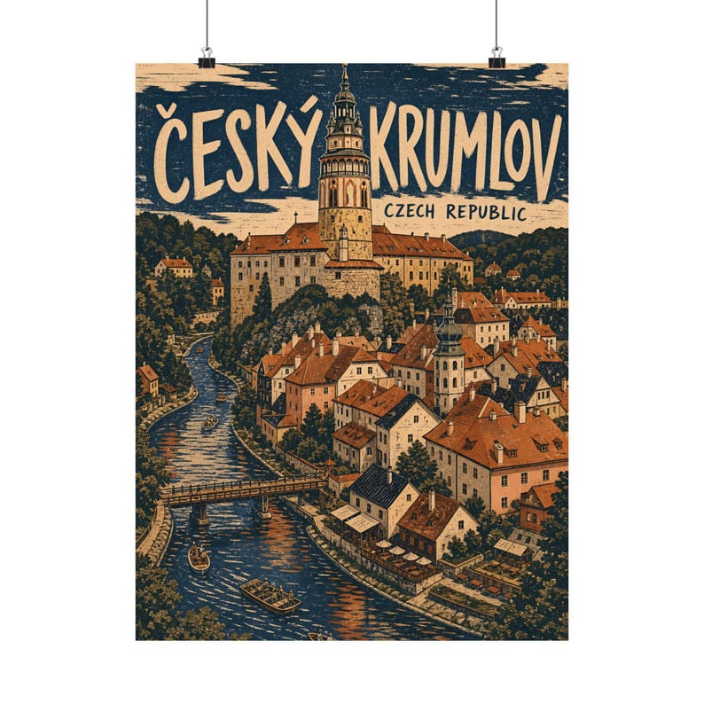 Český Krumlov Poster, Vintage Czech Republic Travel Art image 3