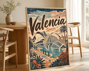 Valencia reseposter, Spaniens konststad Vintage väggkonst