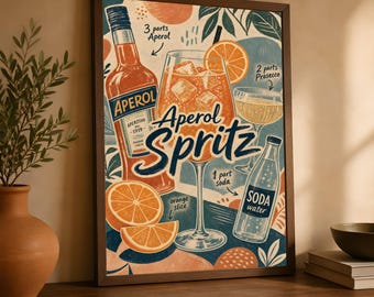 Aperol Spritz Poster, Scandinavian Cocktail Recipe Wall Art