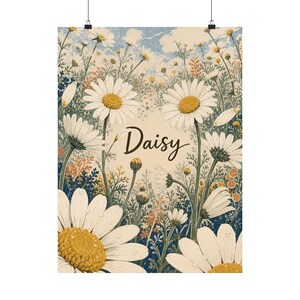 Daisy Matte Poster, Vintage Wildflower Meadow Wall Art image 2