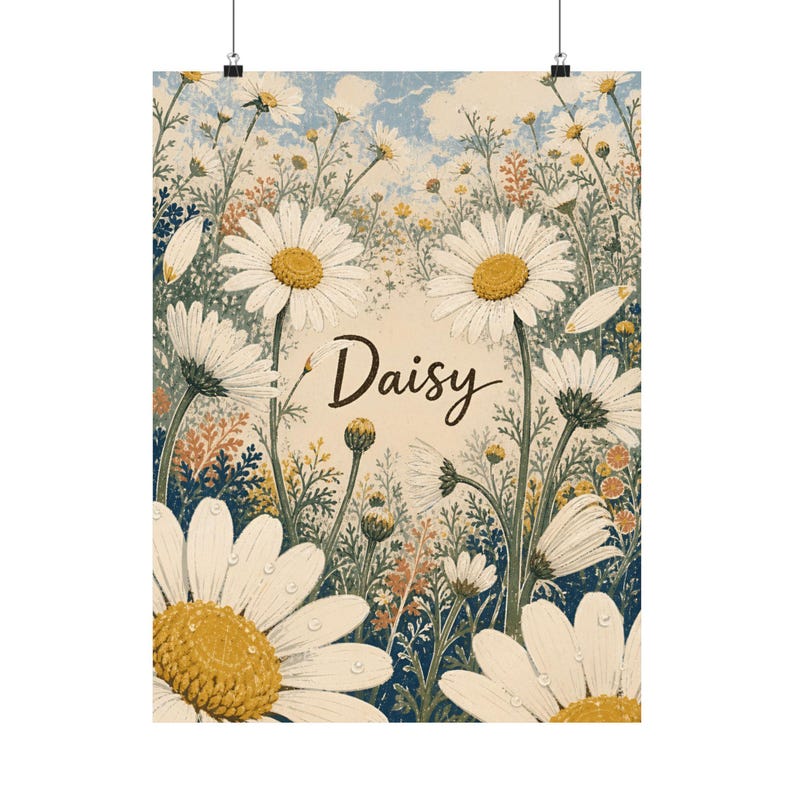 Daisy Matte Poster, Vintage Wildflower Meadow Wall Art image 2