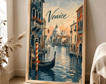 Venice Travel Poster, Vintage Italian Canal Wall Art