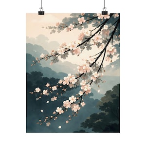 Póster de acuarela de flores de cerezo, arte mural floral japonés Sakura, decoración zen Japandi imagen 4