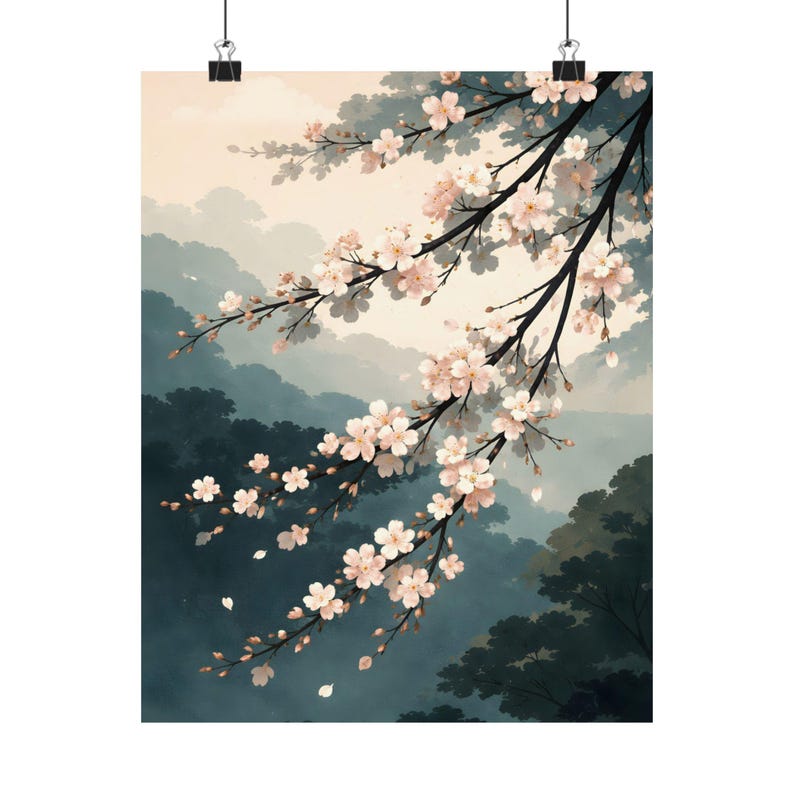 Póster de acuarela de flores de cerezo, arte mural floral japonés Sakura, decoración zen Japandi imagen 4