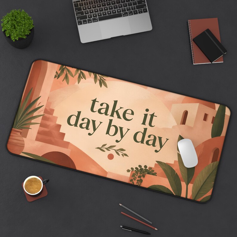 Take It Day By Day Desk Mat | Calming Mediterranean Illustration image 6