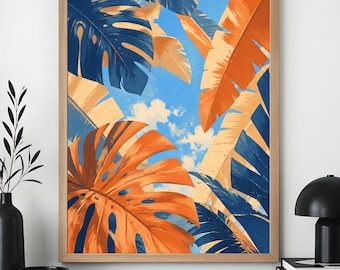 Pôster de Folhas Tropicais, Arte de Parede com Monstera, Decoração Botânica Costeira