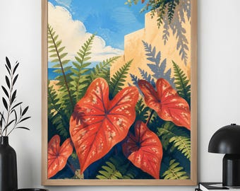 Arte de parede botânica tropical, pôster costeiro mediterrâneo, decoração de folha de terracota