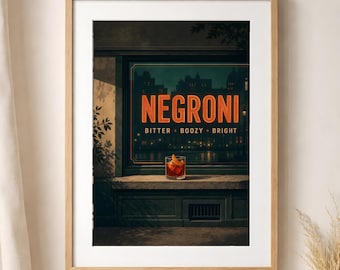 Negroni Cocktail Print, Vintage Bar Cart Art, Drink Recipe Poster