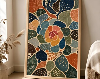 Abstract Botanical Poster, Retro Organic Wall Art, Colorful Nature Decor