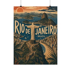 Rio de Janeiro Poster, Vintage Brazil Travel Art, Retro Coastal Decor image 3