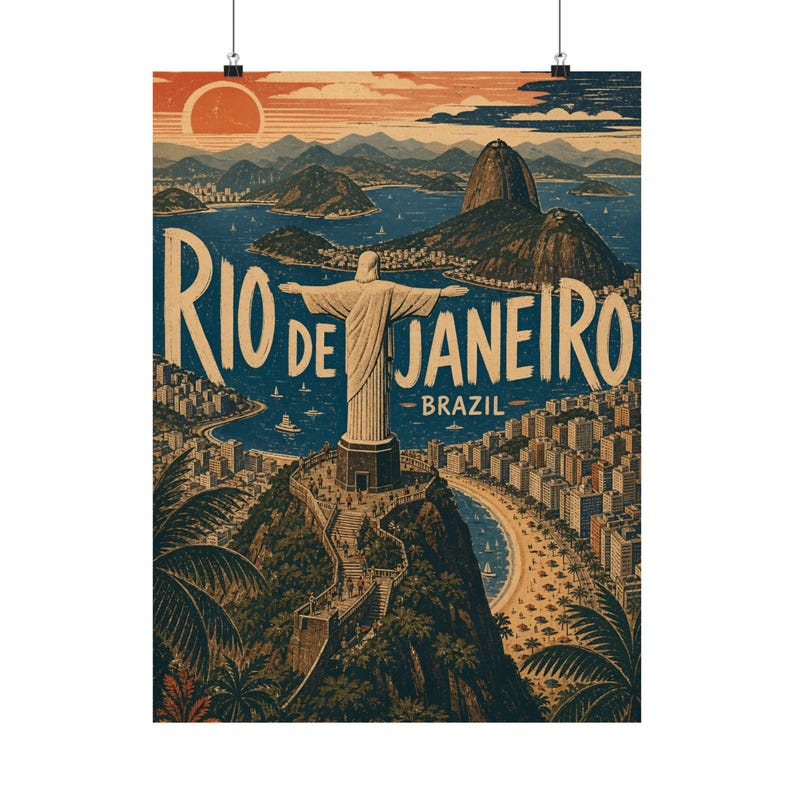 Rio de Janeiro Poster, Vintage Brazil Travel Art, Retro Coastal Decor image 3