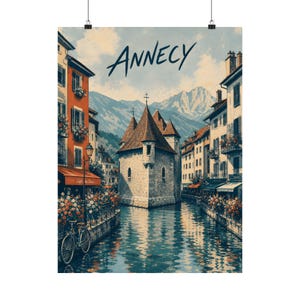Annecy Travel Poster, French Alps Wall Art, Vintage France Decor image 2