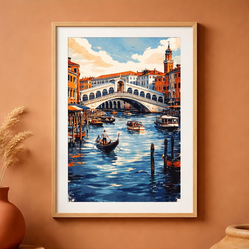 Venice Rialto Bridge Art | Printable Wall Art | Italian Travel Poster | Watercolor Cityscape | Mediterranean Decor - Image 1