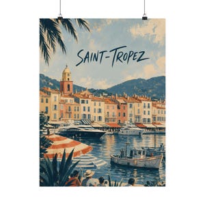 Póster de Saint-Tropez, Arte de viajes de la Riviera Francesa, Decoración de puerto mediterráneo imagen 2